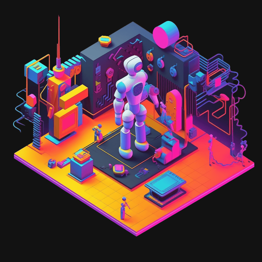 aisidekick robot art studio isometric bold and colorful neon co 6d18d184-554e-40c7-ad61-7232f056e521